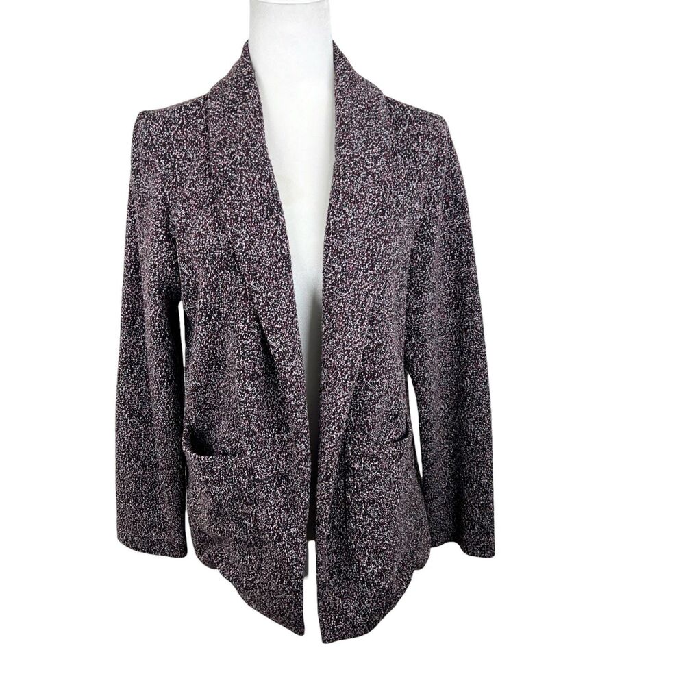 Black Tape Blazer Women Medium Black Knit Open Front Jacket Outer Career Casual
